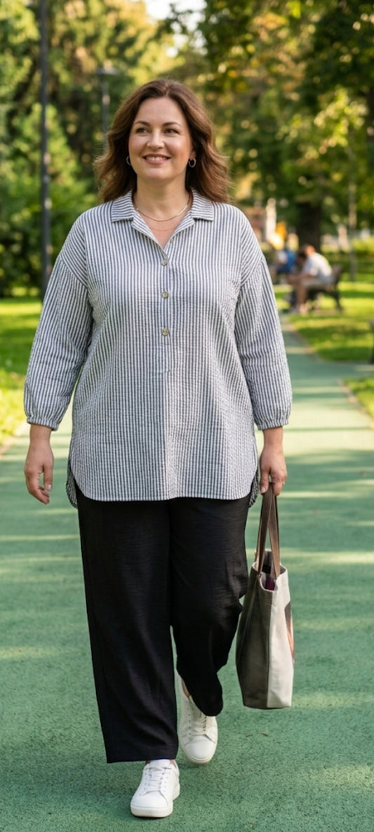 Ensemble Tunique Rayée & Pantalon Large – Élégance & Confort!