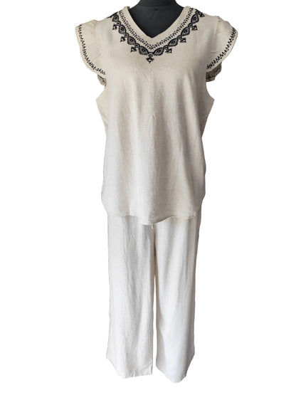 Ensemble d'Été 2 Pièces en Lin & Coton avec Broderies
