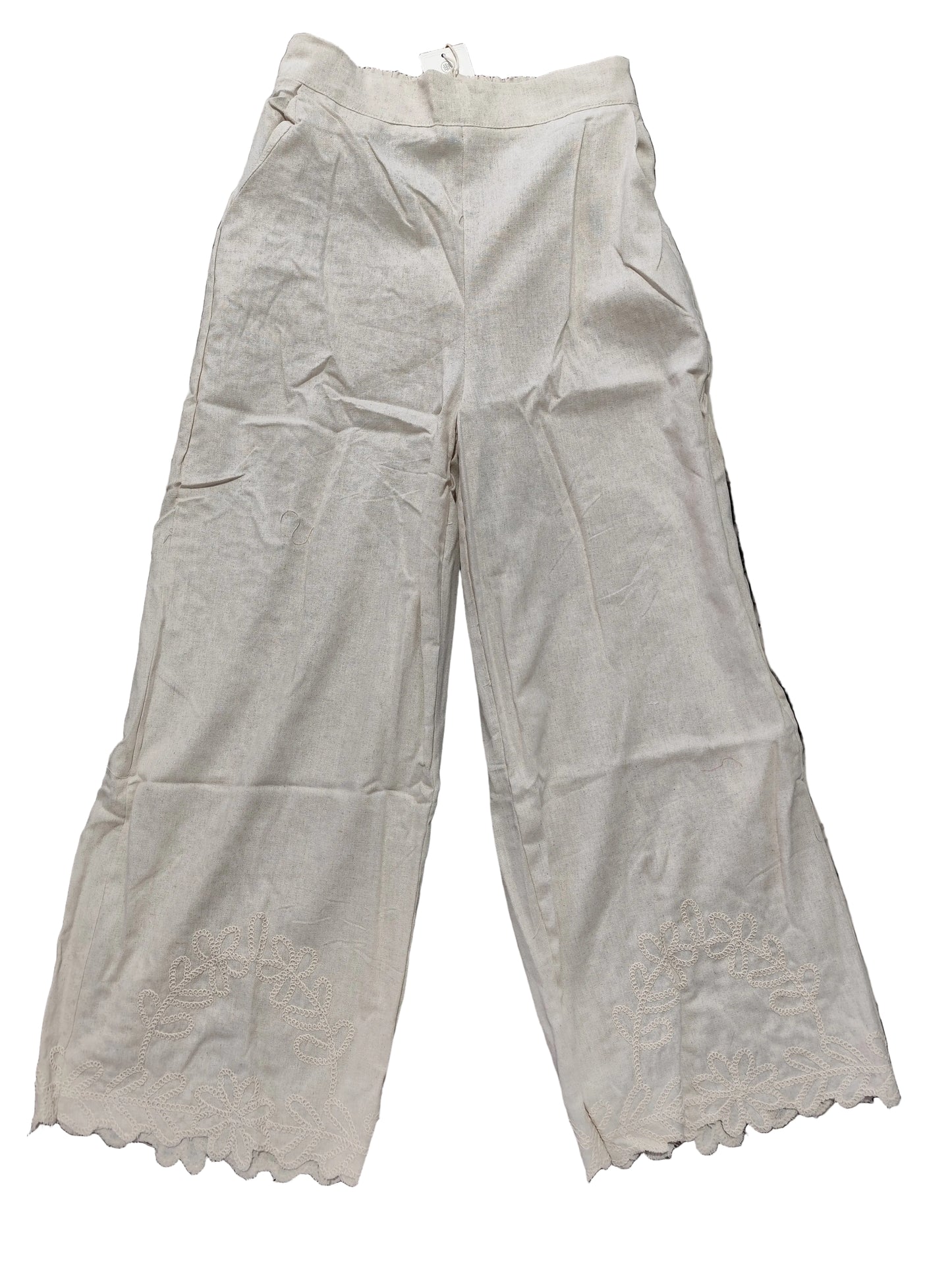 Pantalon Large en Coton - Style Bohème avec Broderie Anglaise