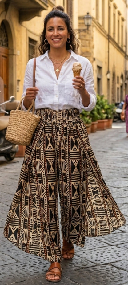 🌟 Pantalon Palazzo en Soie d'Art (Art Silk) – Élégance & Confort