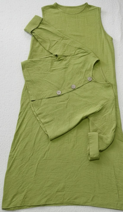 Ensemble Élégant 2 Pièces : Robe Longue Sans Manches et Veste Boutonnée
