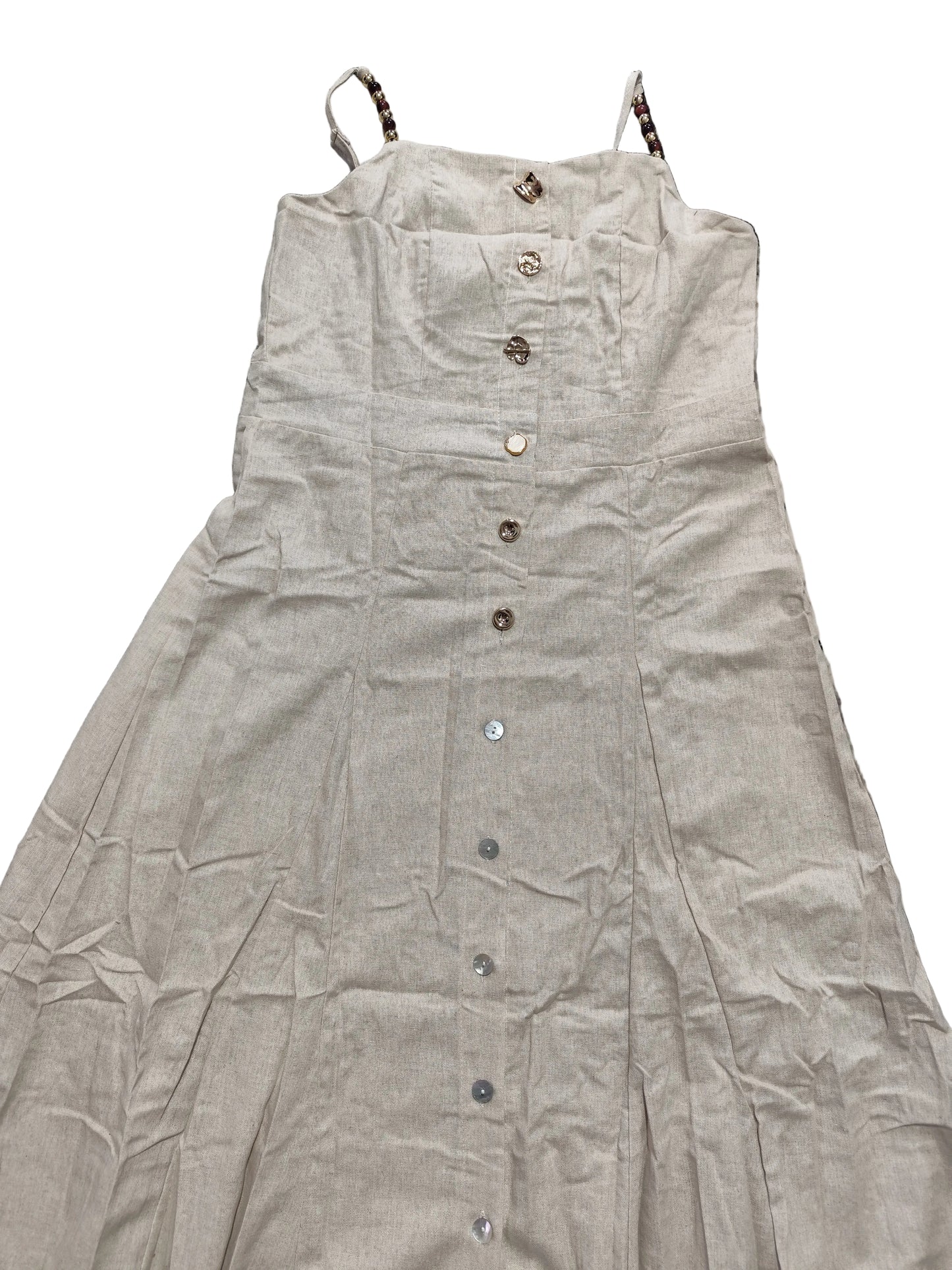 Robe Longue d'Été en Lin Mélangé – Élégance Naturelle & Détails Bijoux(Df158)