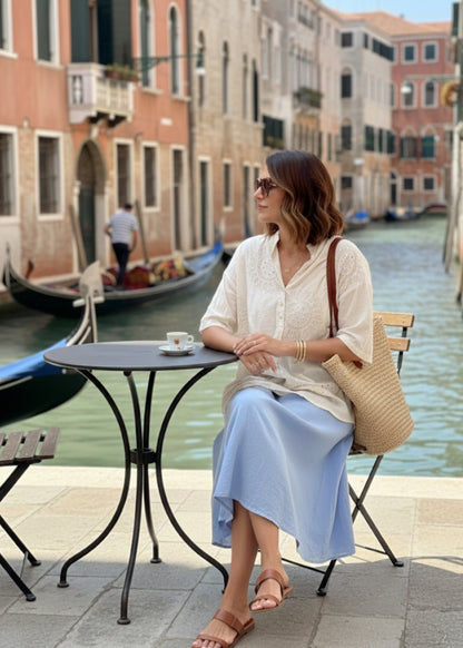 Blouse Bohème Chic en Coton Brodé - Made in Italy