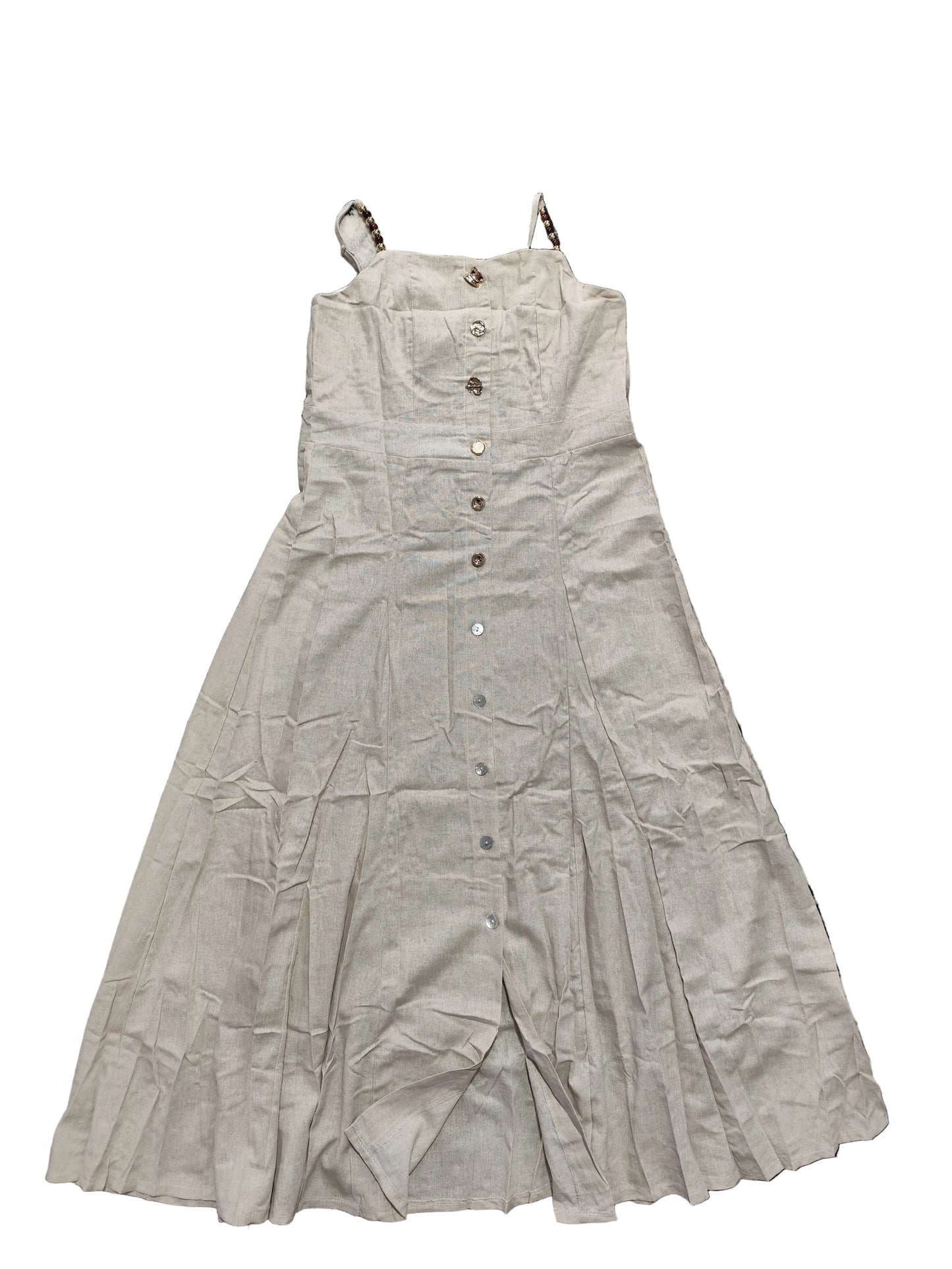 Robe Longue d'Été en Lin Mélangé – Élégance Naturelle & Détails Bijoux(Df158)
