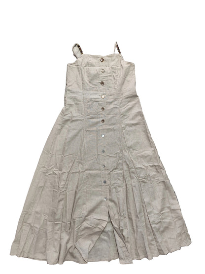 Robe Longue d'Été en Lin Mélangé – Élégance Naturelle & Détails Bijoux(Df158)