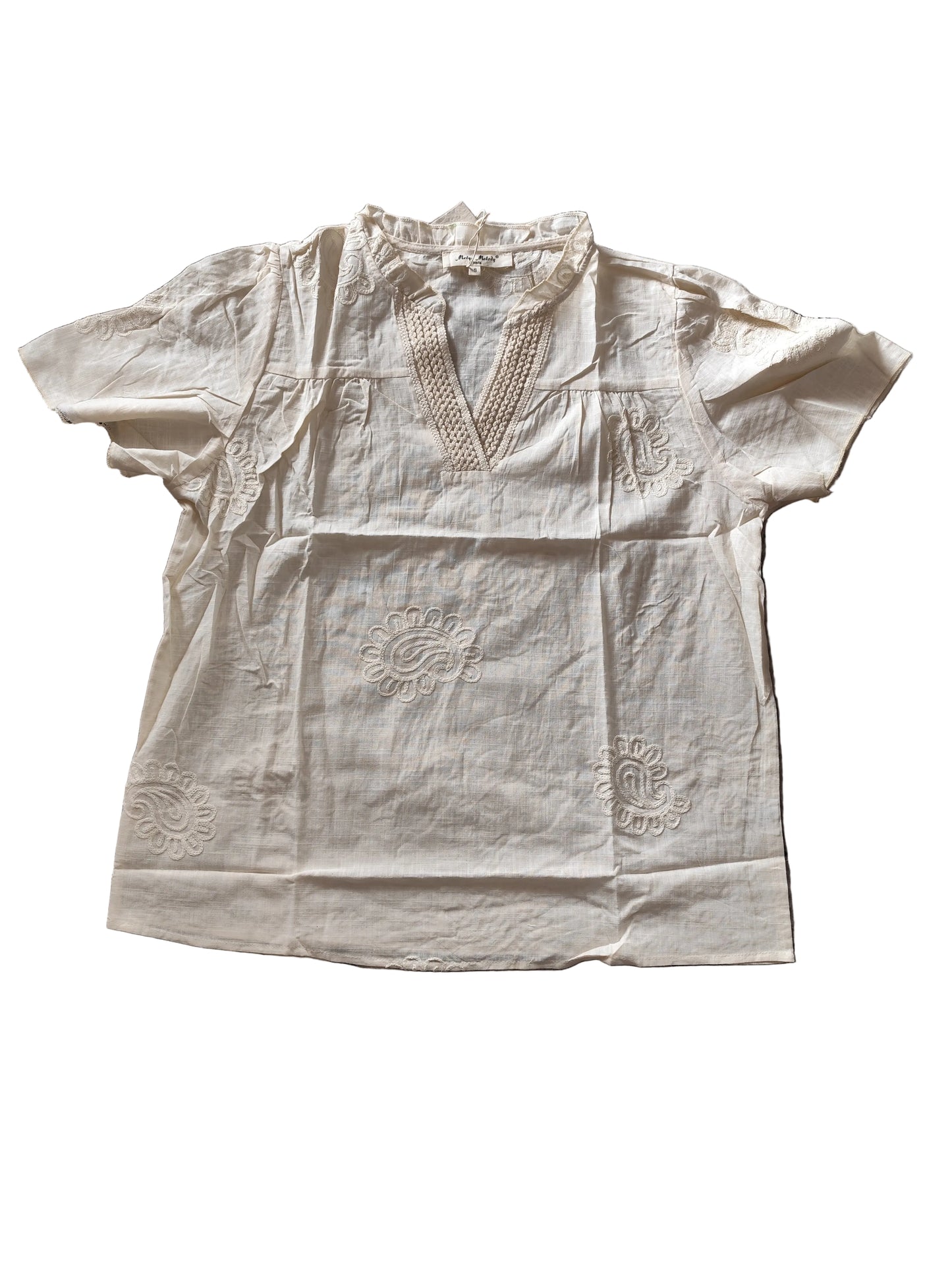 Blouse Bohème Chic en Coton & Lin – Écru"(H9955)