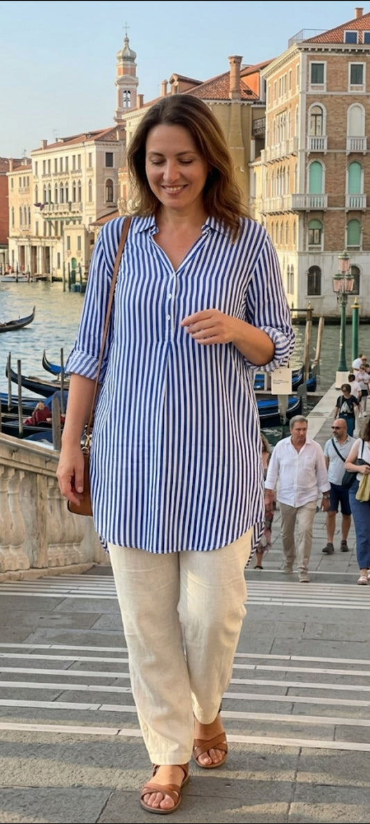 Tunique Longue Rayée - Chic & Décontractée (Style Italien)