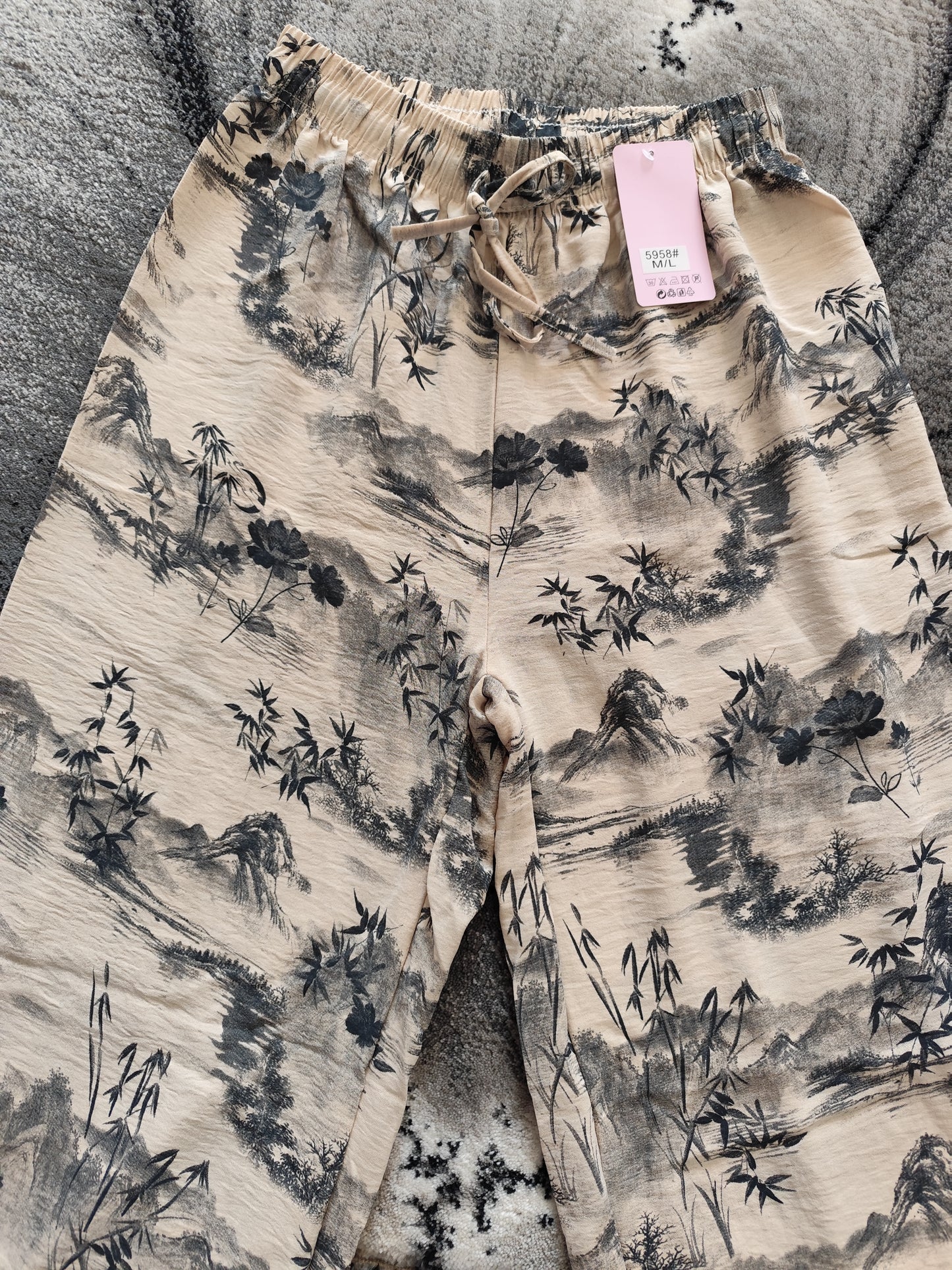 🌿 Pantalon Large Fluide - Imprimé Paysage Japonais 🌿