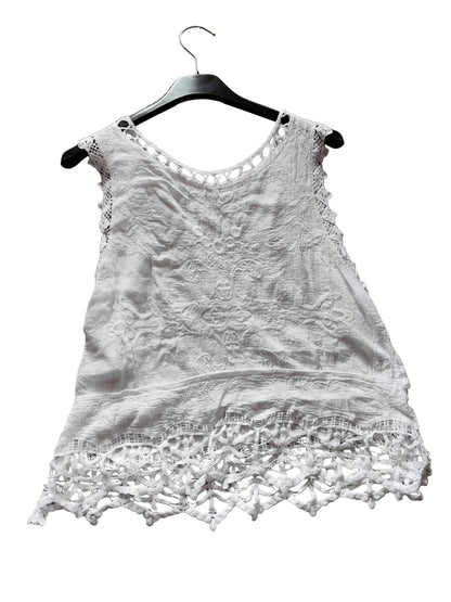 Top de Été Bohème en Gaze de Coton Brodée