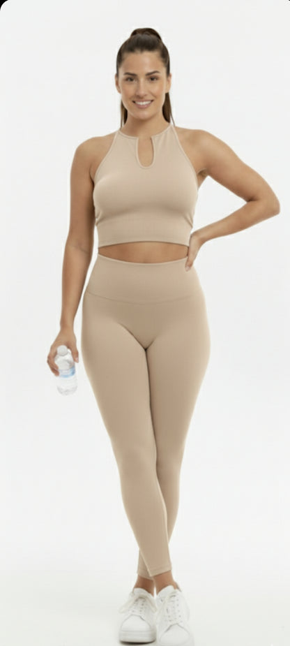 Ensemble de Sport Côtelé (Crop Top & Legging) – Plusieurs Coloris