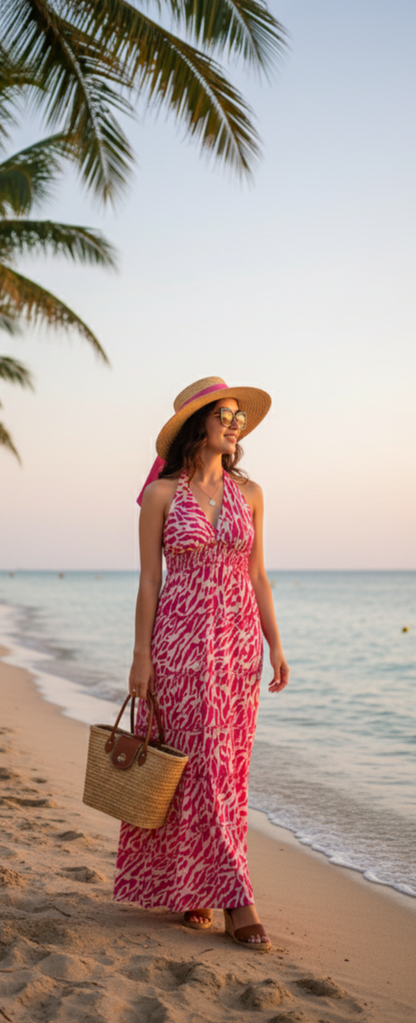 Robe longue estivale à motif zébré – Style bohème chic