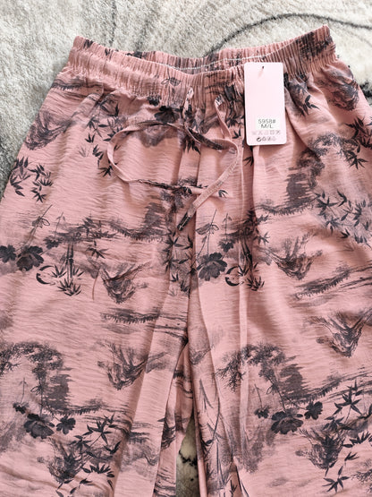 🌿 Pantalon Large Fluide - Imprimé Paysage Japonais 🌿