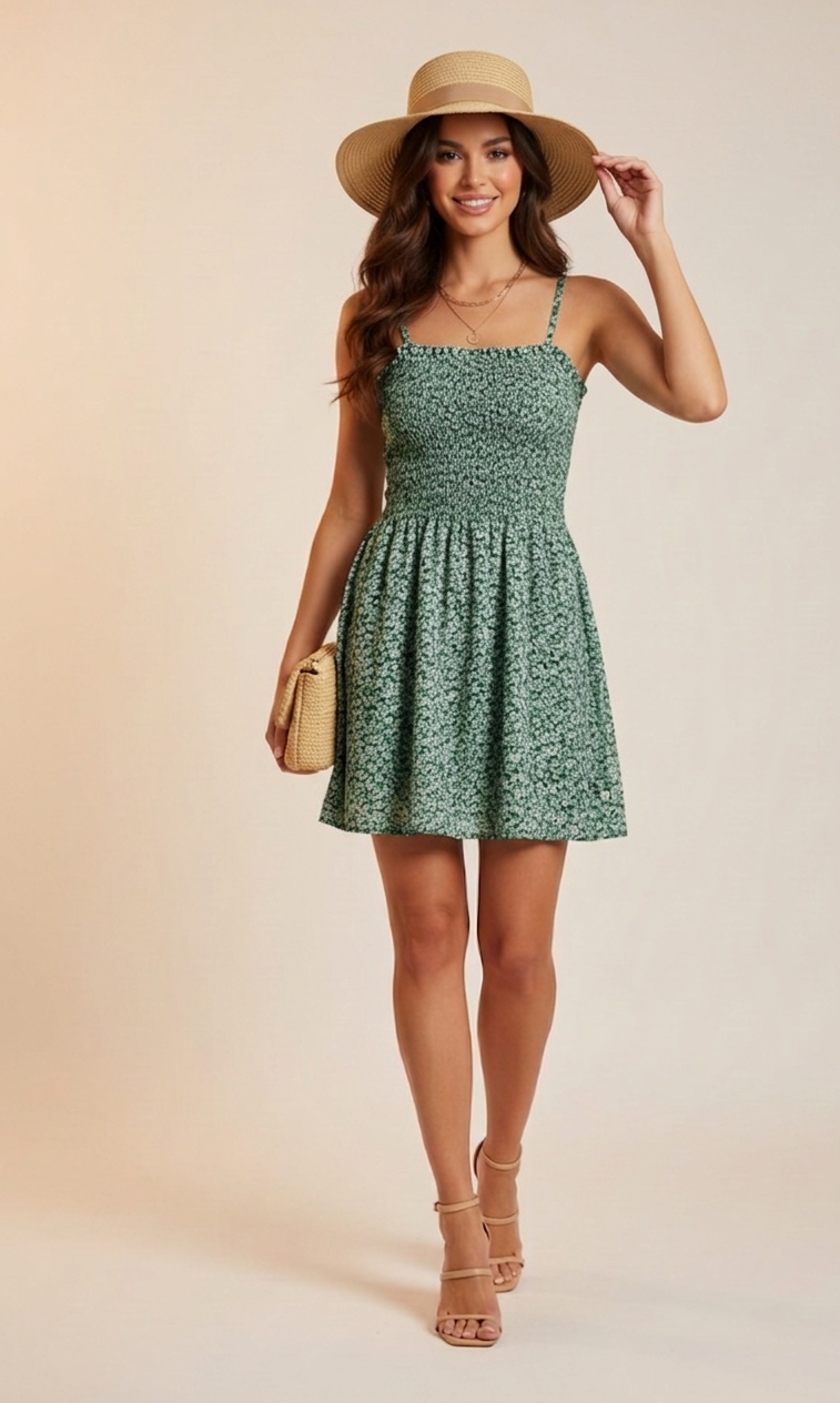 🌸 Robe d'été fleurie à taille smockée