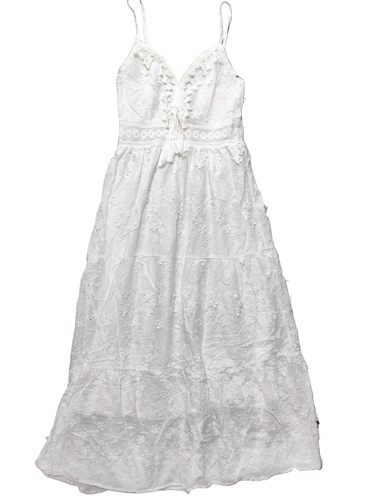 Robe Longue Bohème en Broderie Anglaise – Blanc Pur
