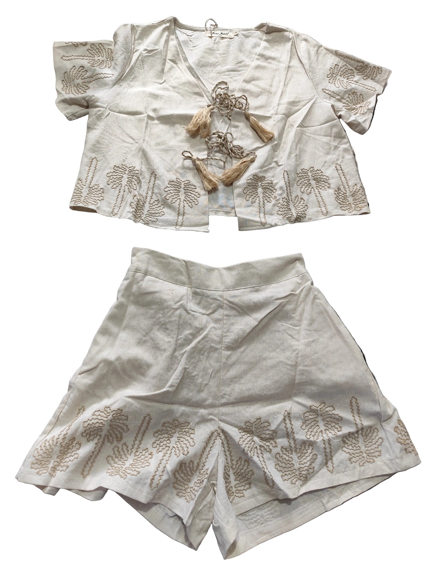Ensemble 2 Pièces Boho-Chic : Top à Pampilles & Short Brodé"(EY062)"