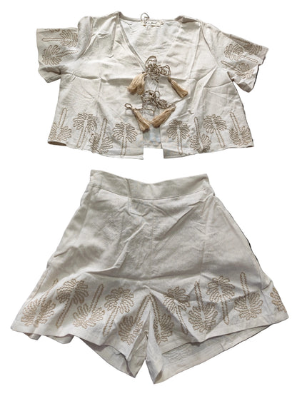 Ensemble 2 Pièces Boho-Chic : Top à Pampilles & Short Brodé"(EY062)"