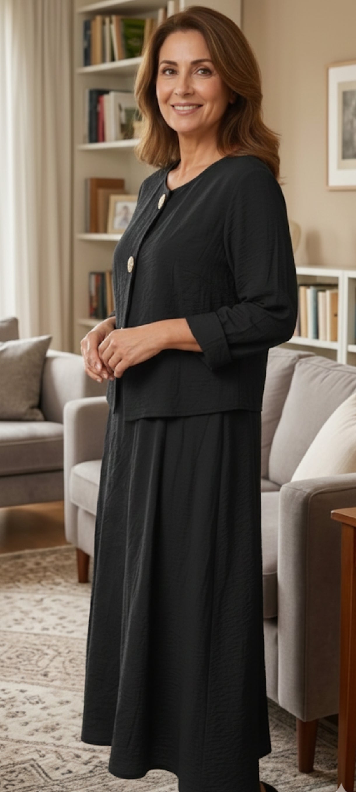 Ensemble Élégant 2 Pièces : Robe Longue Sans Manches et Veste Boutonnée