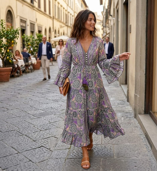 🌸 Magnifique Robe Longue Style Bohème(SOIE ARTIFICIELLE)