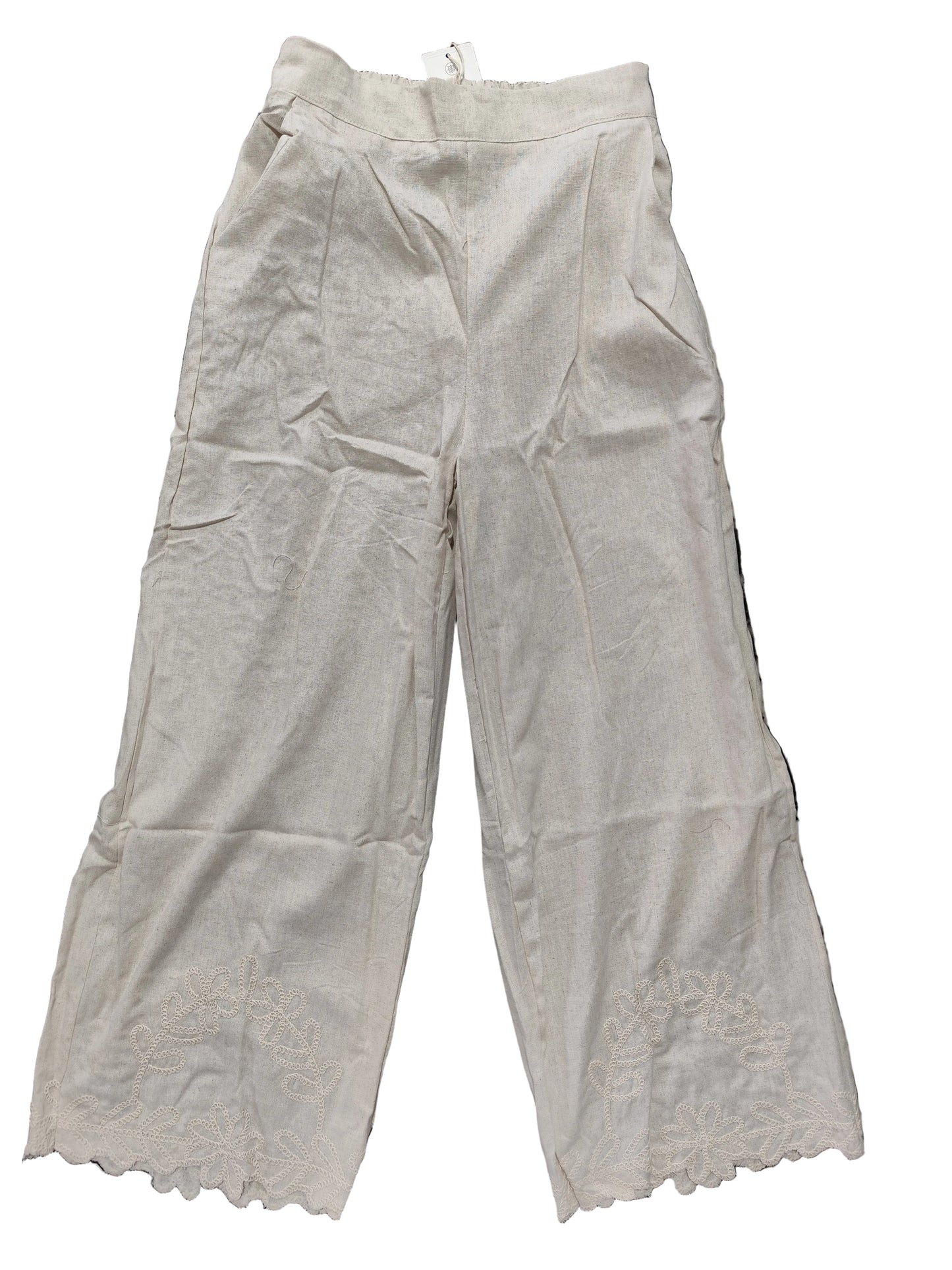 Pantalon Large en Coton - Style Bohème avec Broderie Anglaise