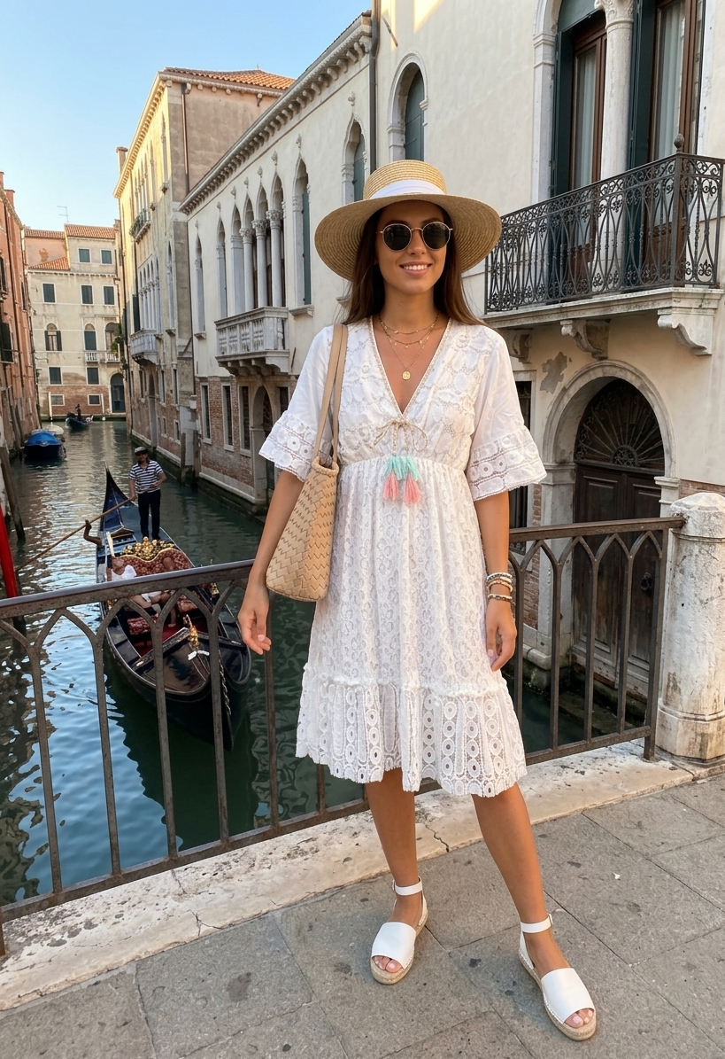 👗 Robe de Plage Bohème en Dentelle Blanche - Style Italien