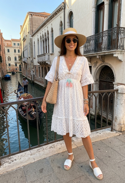 👗 Robe de Plage Bohème en Dentelle Blanche - Style Italien