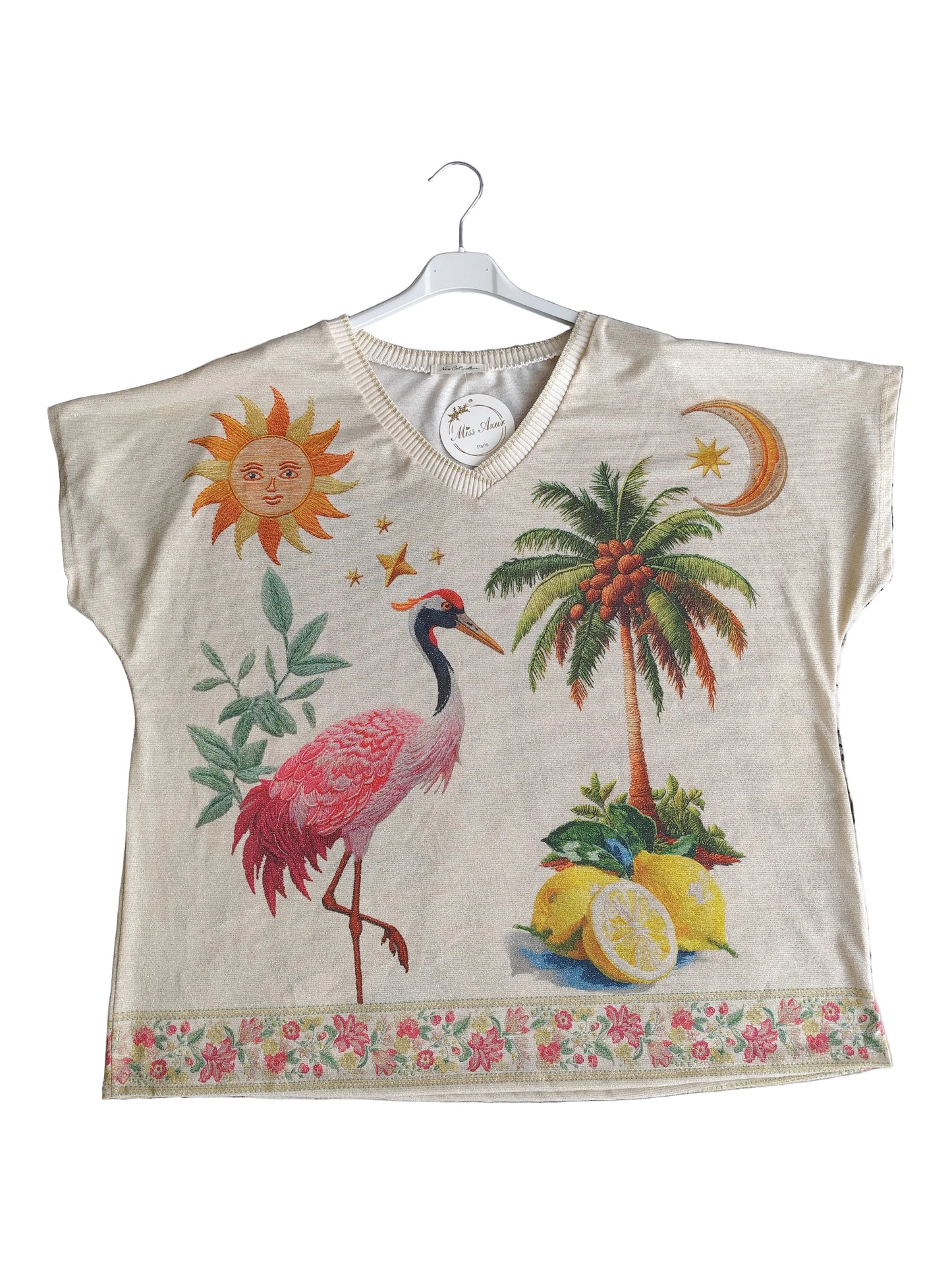 T-shirt Artistique "Miss Azur Paris" – Inspiration Tropicale & Frida, fabrique en Italie