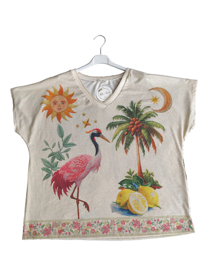 T-shirt Artistique "Miss Azur Paris" – Inspiration Tropicale & Frida, fabrique en Italie
