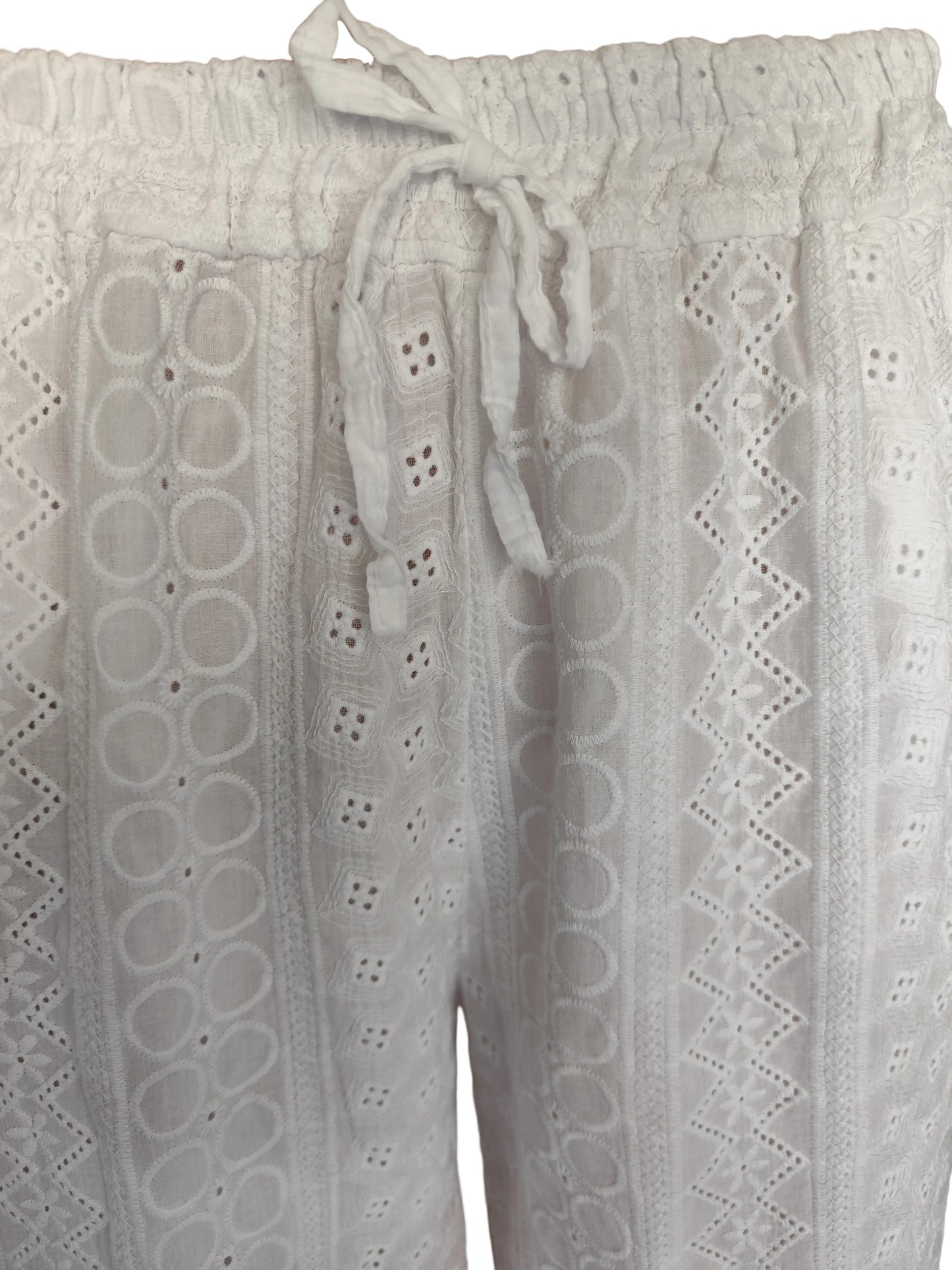 Pantalon Large en Broderie Anglaise – Élégance Bohème & Confort Absolu, fabrique en Italie