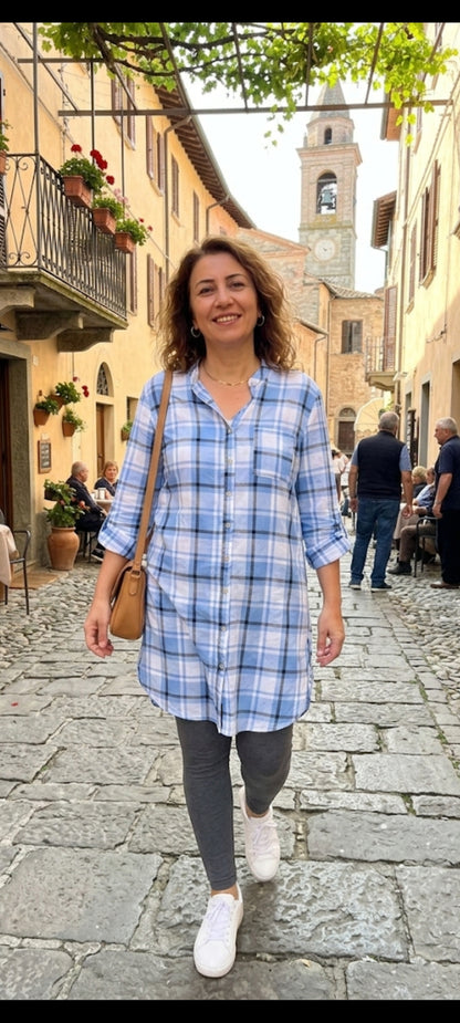 Tunique Chemise à Carreaux – 100% Coton (Taille Unique)