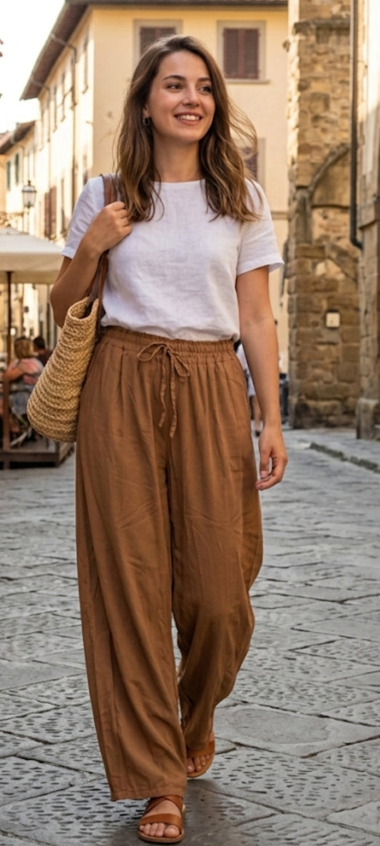 Pantalon Large en Coton & Viscose – Esprit Bohème Chic