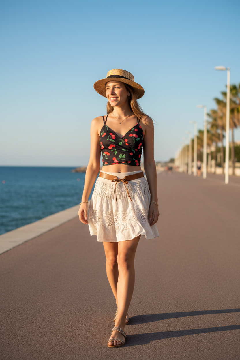 Jupe Courte Bohème "Moda Italia" – Avec Ceinture