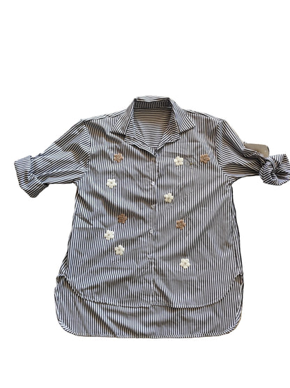 Chemise Longue Rayée à Broderies Florales – Style Bohème Chic