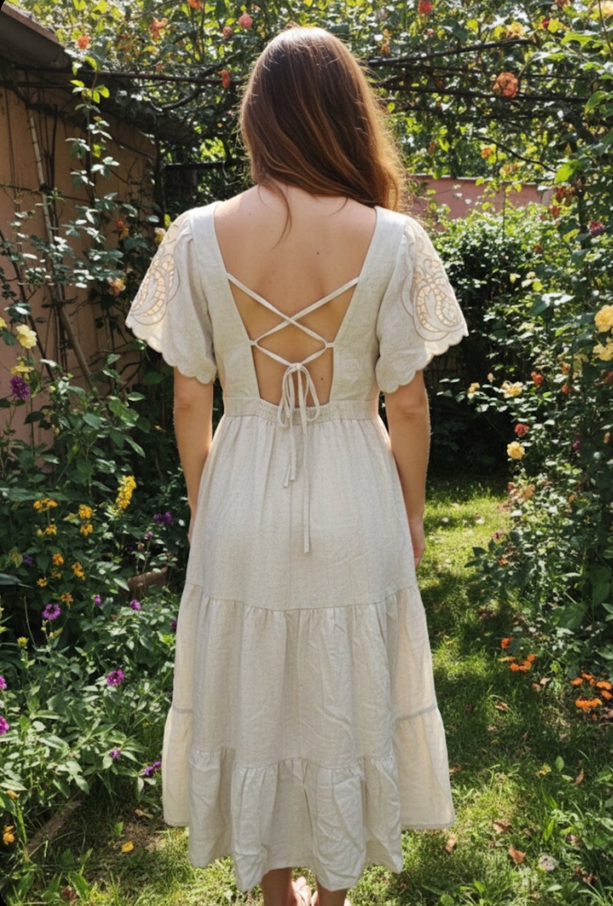 🌿 Robe Longue Bohème en Lin & Broderie Anglaise