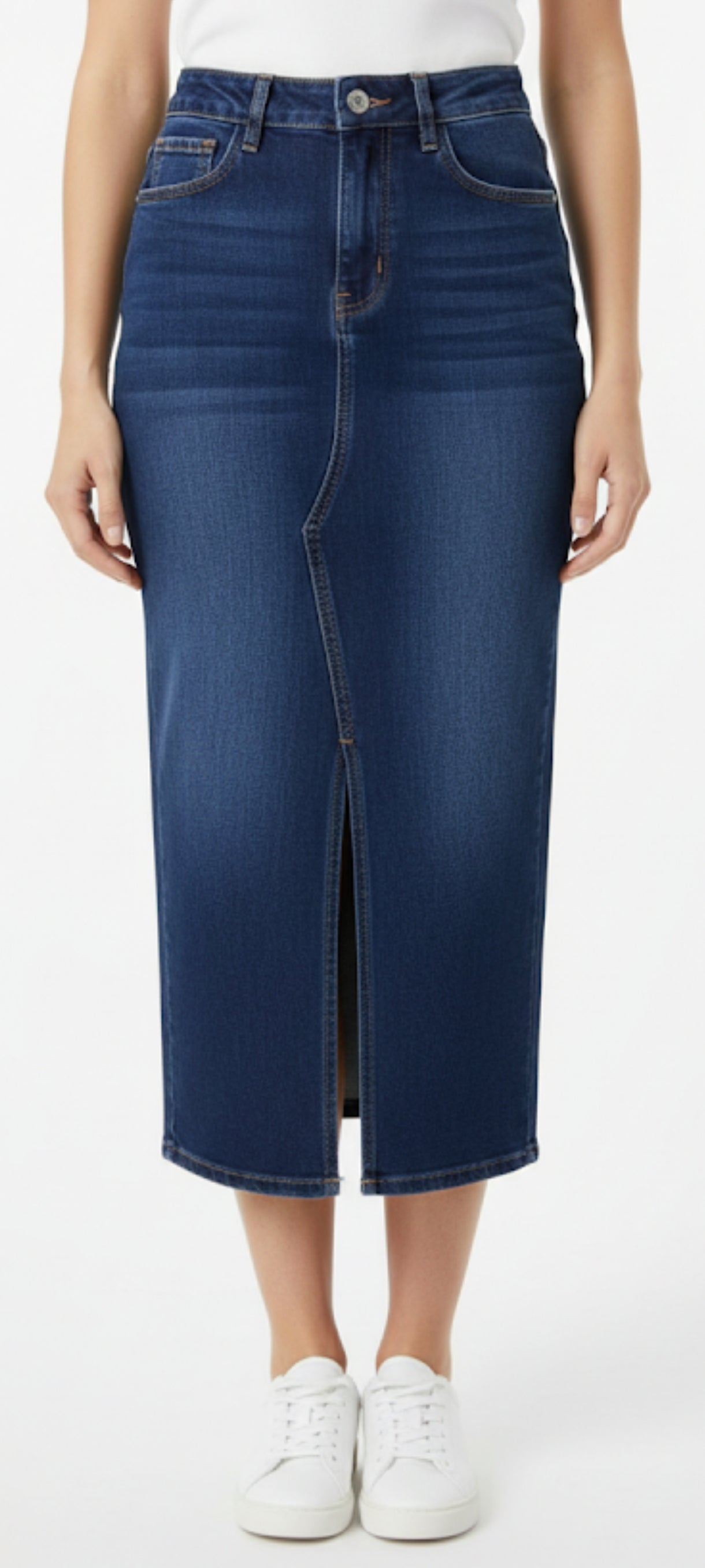 Jupe Longue en Jean Denim Brut - Coupe Droite avec Fente