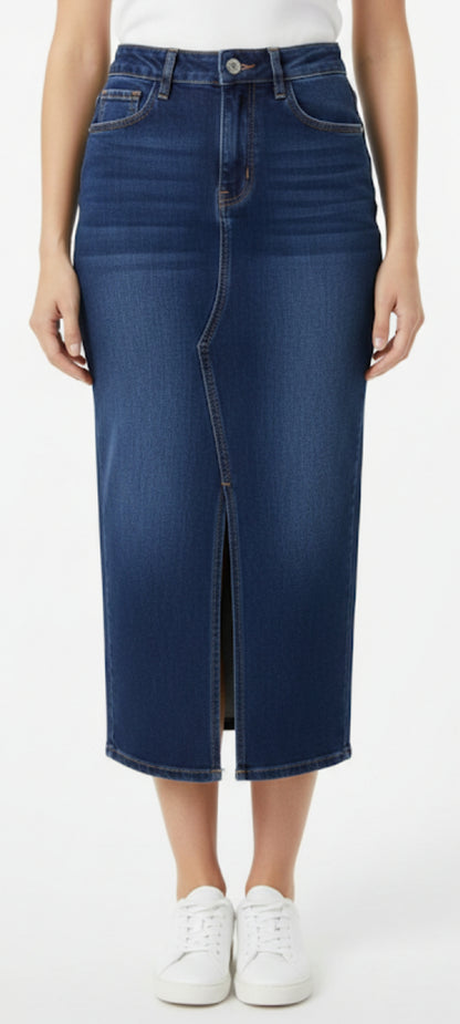 Jupe Longue en Jean Denim Brut - Coupe Droite avec Fente