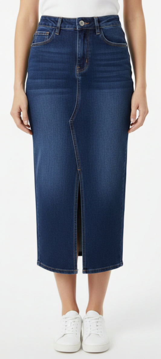 Jupe Longue en Jean Denim Brut - Coupe Droite avec Fente