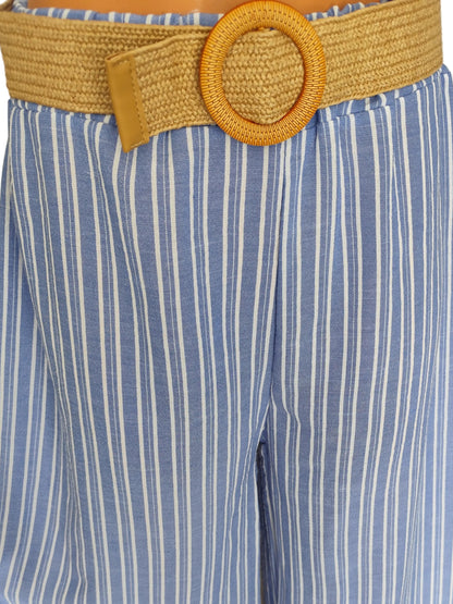 Pantalon Large Fluide à Rayures – Élégance Méditerranéenne