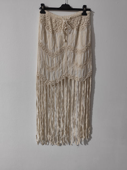 Jupe Longue Boho-Chic à Franges – Écru