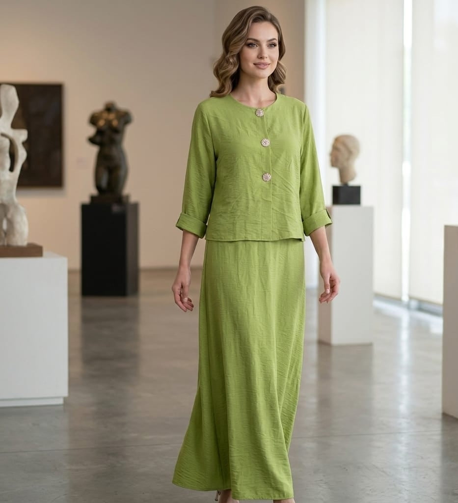 Ensemble Élégant 2 Pièces : Robe Longue Sans Manches et Veste Boutonnée