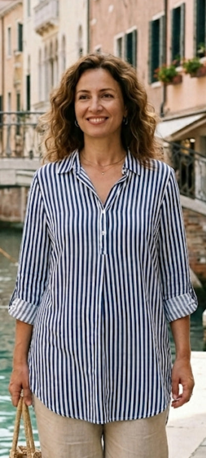 Tunique Longue Rayée - Chic & Décontractée (Style Italien)