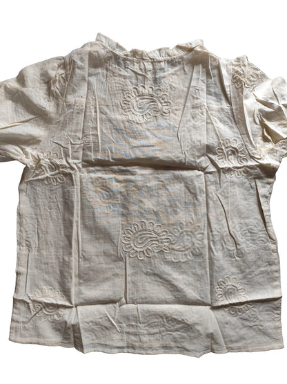Blouse Bohème Chic en Coton & Lin – Écru"(H9955)
