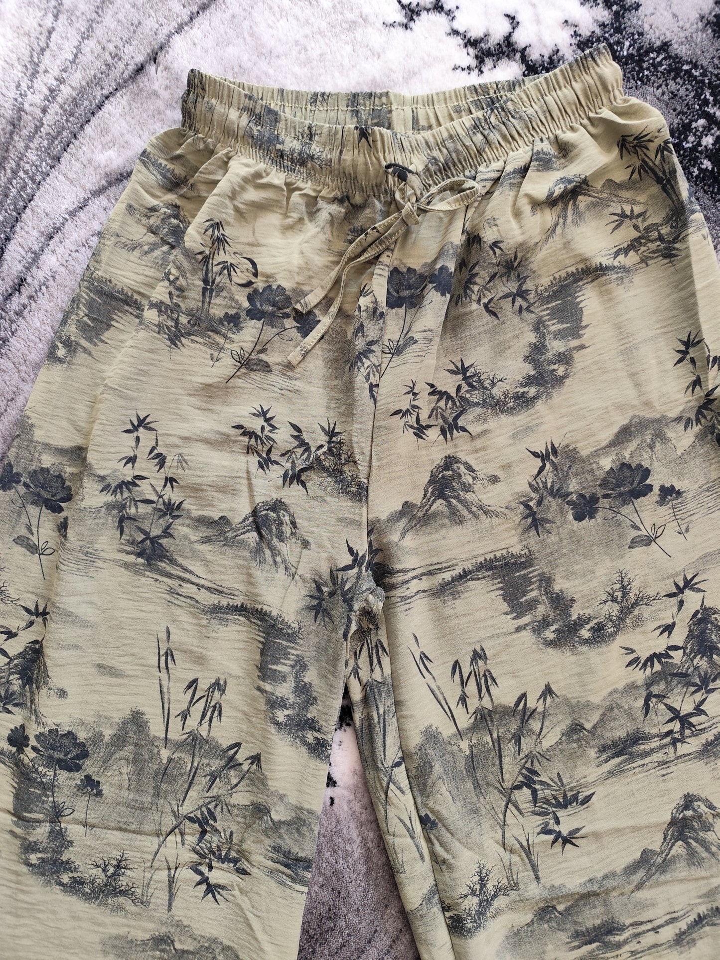 🌿 Pantalon Large Fluide - Imprimé Paysage Japonais 🌿