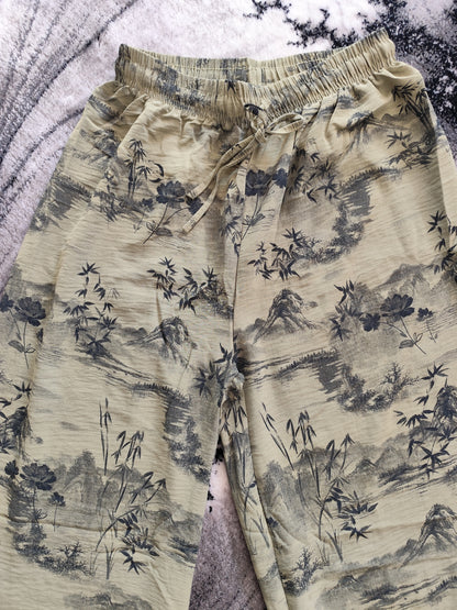 🌿 Pantalon Large Fluide - Imprimé Paysage Japonais 🌿
