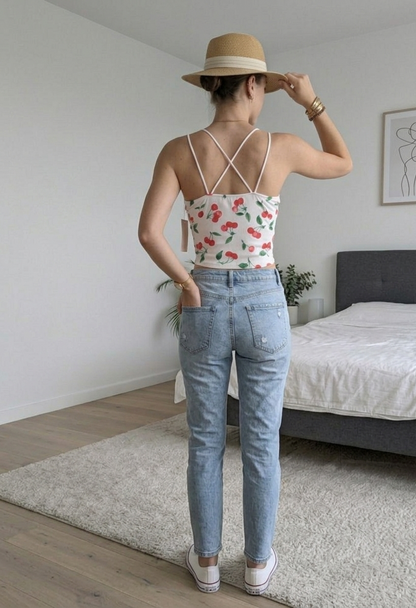 Top Cropped Imprimé Fruitier – Style Rétro & Estival