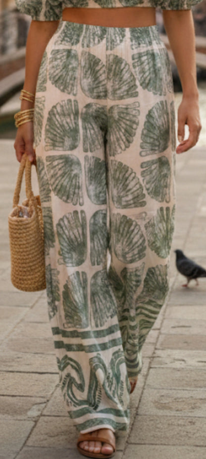 Pantalon Large Imprimé "Coquillages" - Style Bohème Chic