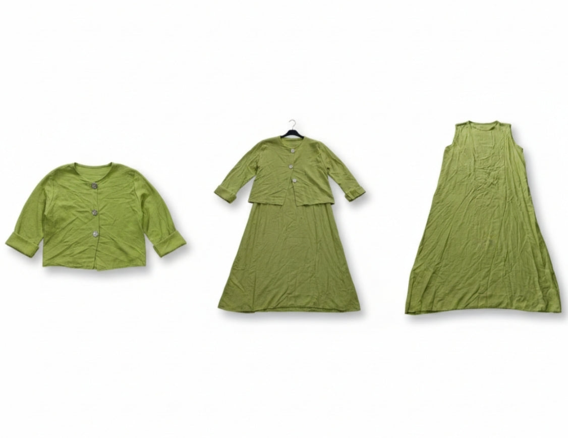 Ensemble Élégant 2 Pièces : Robe Longue Sans Manches et Veste Boutonnée