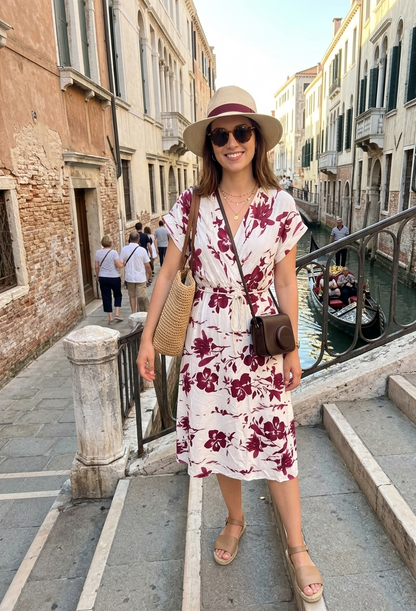 🌸 Robe Mi-Longue Fleurie - Style "Dolce Vita" 🌸