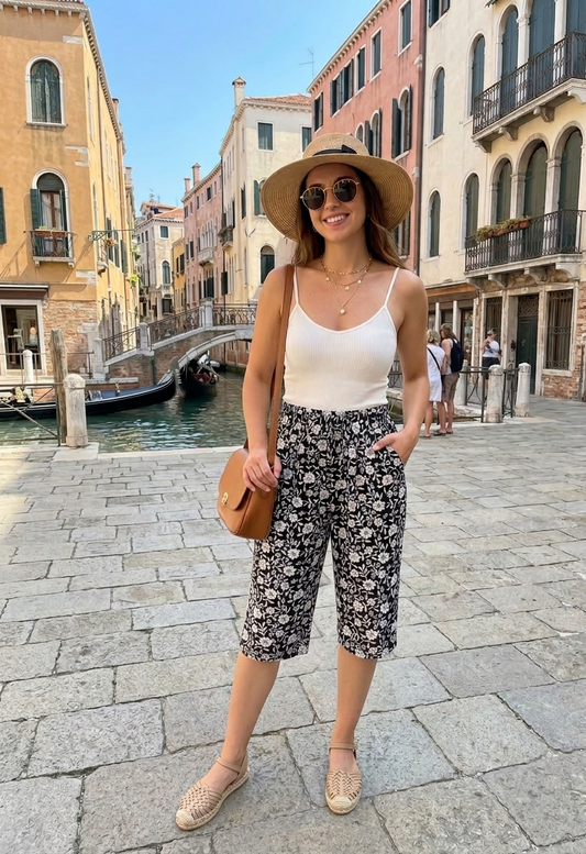 🌸 Pantacourt Fluide à Motif Floral – Look Riviera 🌸