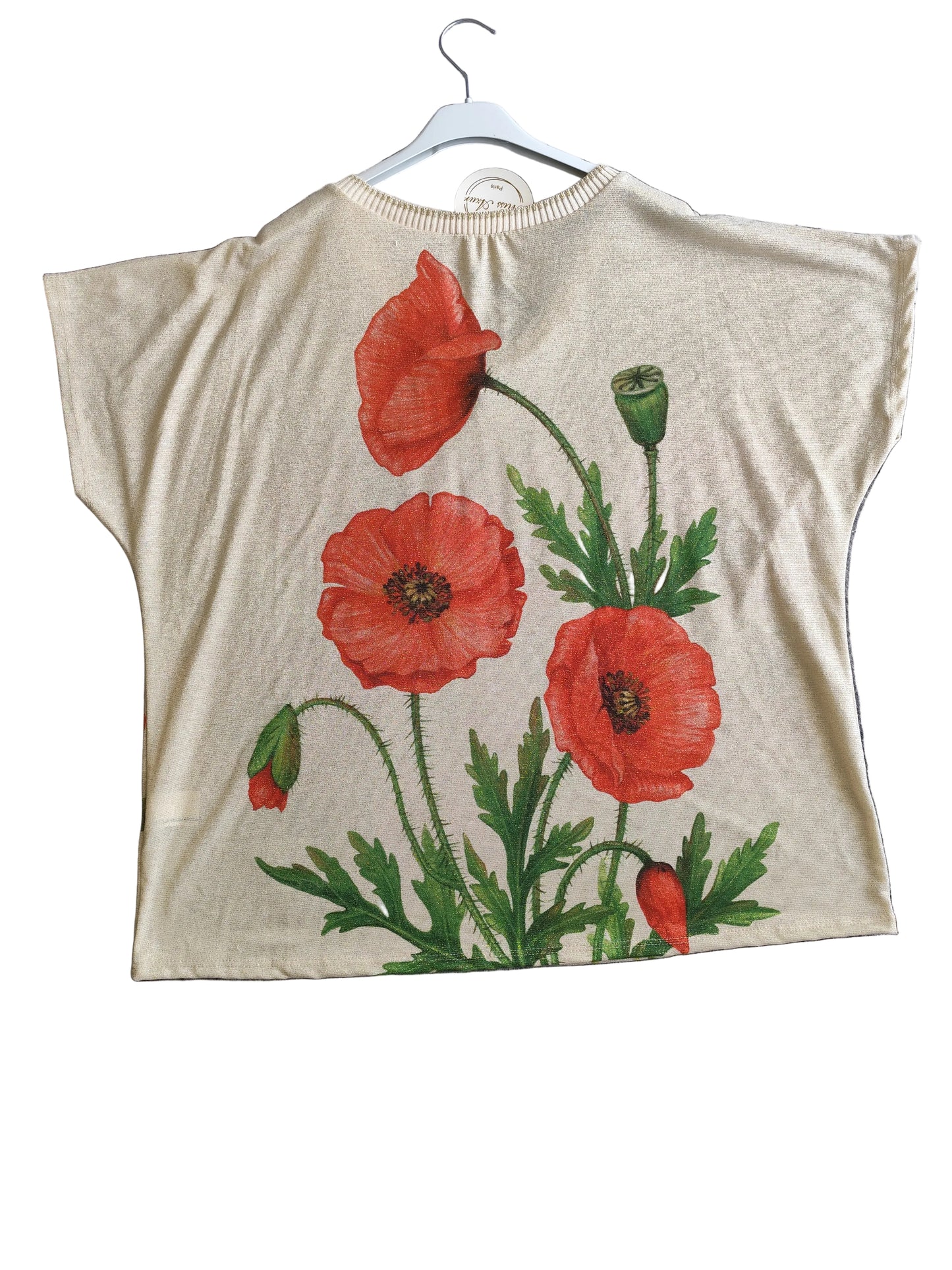 T-shirt Fluide "Coquelicots" – Maille Légère & Chic Méditerranéen, fabrique en Italie