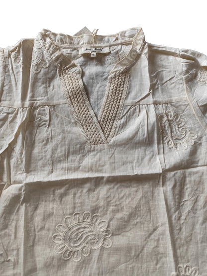 Blouse Bohème Chic en Coton & Lin – Écru"(H9955)